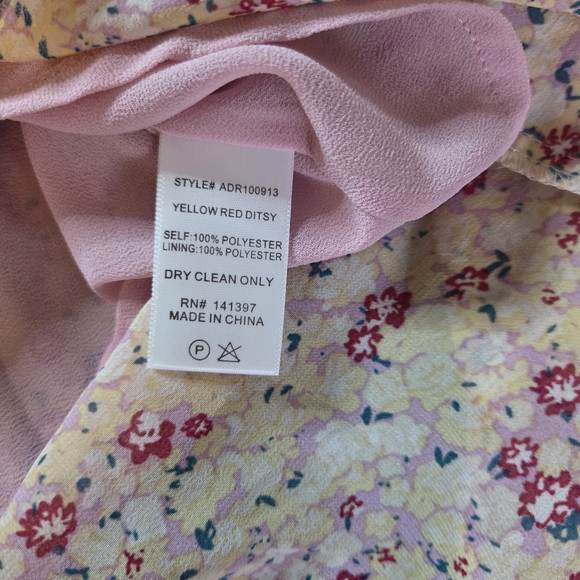 ASTR The Label Floral Midi Dress XS Puff Sleeve Ruched Cottagecore Slit - Picture 9 of 16